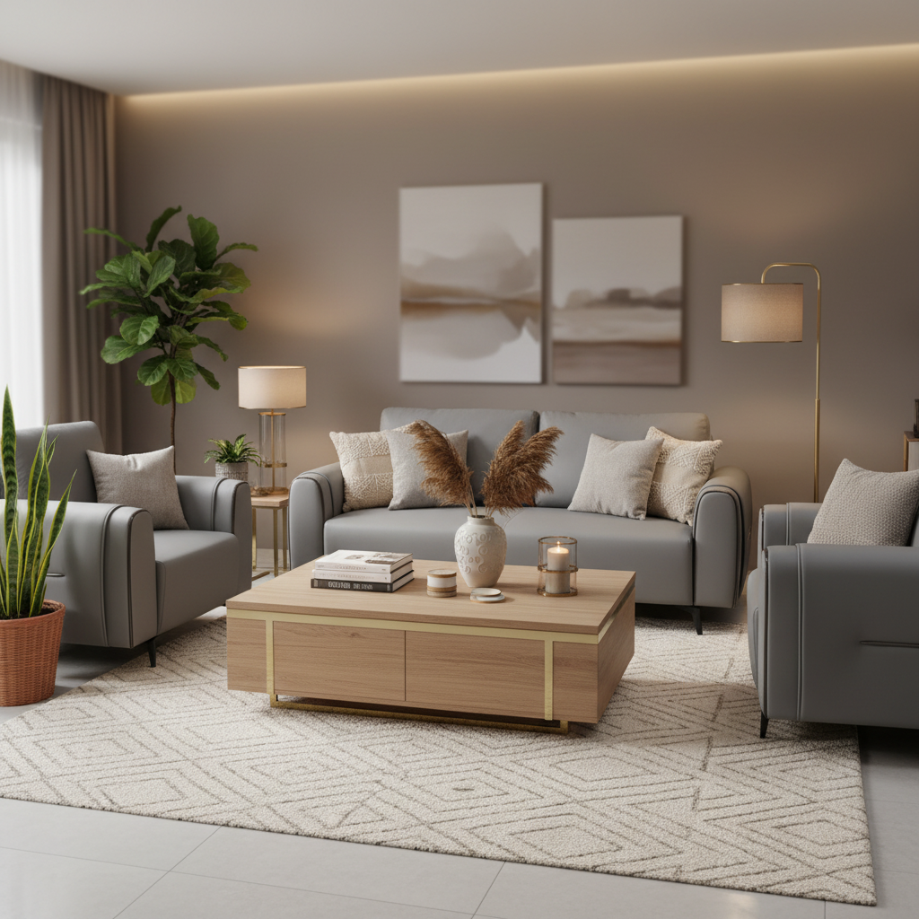 Grey PU Sofa Set 3+1+1 | IH 6319 – Premium Living Room Furniture UAE