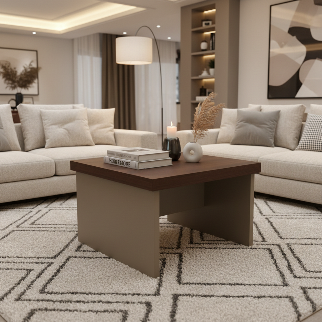 Center Table IH 6060 | Oak & Beige | 60x60x45 cm | INFINI HOMES