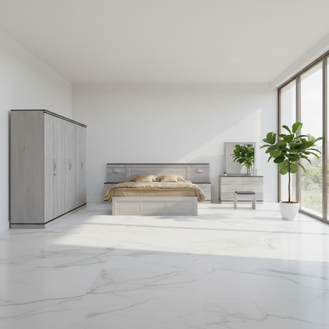 Luxury Grey Bedroom Set in Bright Villa Interior with Marble Floors | UAE-Wide Delivery to All Emirates