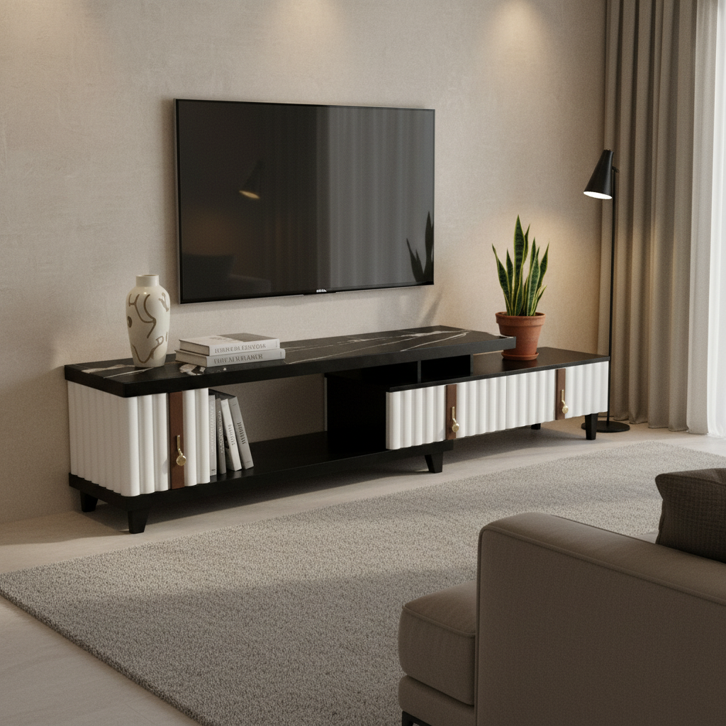 Marble Top Extendable TV Unit – Black & White | Buy Online UAE
