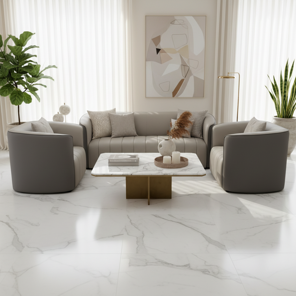 PU Sofa Set 3+1+1 | IH 2311 | Beige & Dark Grey | INFINI HOMES UAE