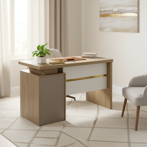 Modern Beige Office Desk with Cabinet – Stylish Home Office Furniture Available in Dubai UAE