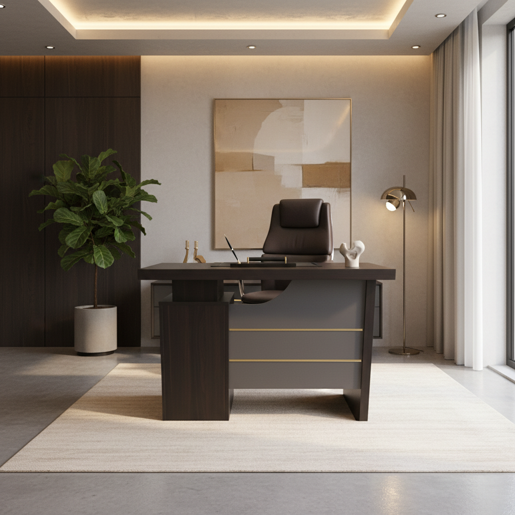 Walnut Grey Office Desk with Drawers | Premium Office Furniture UAE