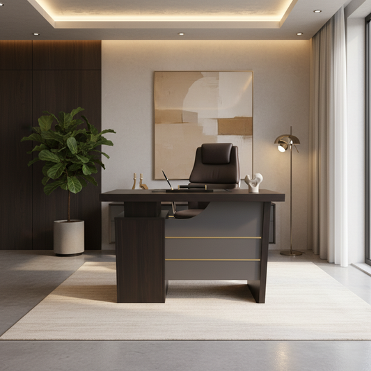 Walnut Grey Office Desk with Drawers | Premium Office Furniture UAE