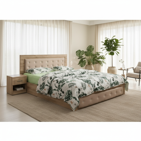Premium Wooden Double Bed with Button-Tufted Headboard in Modern UAE Bedroom | Delivery to Dubai, Abu Dhabi & All Emirates
