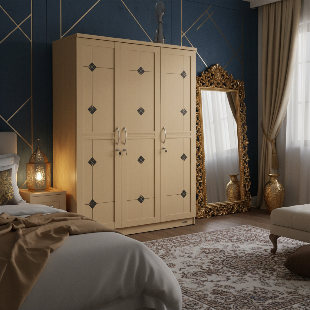 Classic Diamond 3-Door Wardrobe | Premium Bedroom Storage in UAE