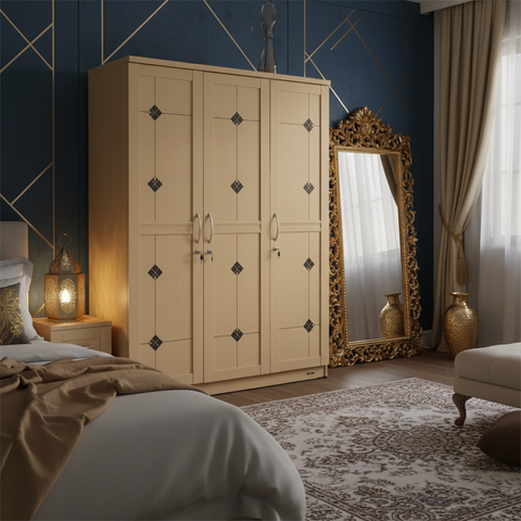 Classic Diamond 3-Door Wardrobe | Premium Bedroom Storage in UAE