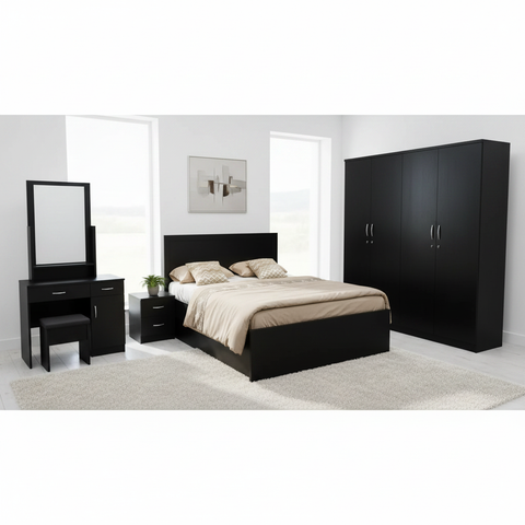 Black Bedroom Set IH-9180 King Size | Complete Furniture Set with Wardrobe & Dressing Table | UAE Delivery