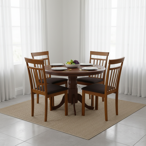 Round Wooden Dining Set (1+4) | Cherry Wood | INFINI HOMES UAE