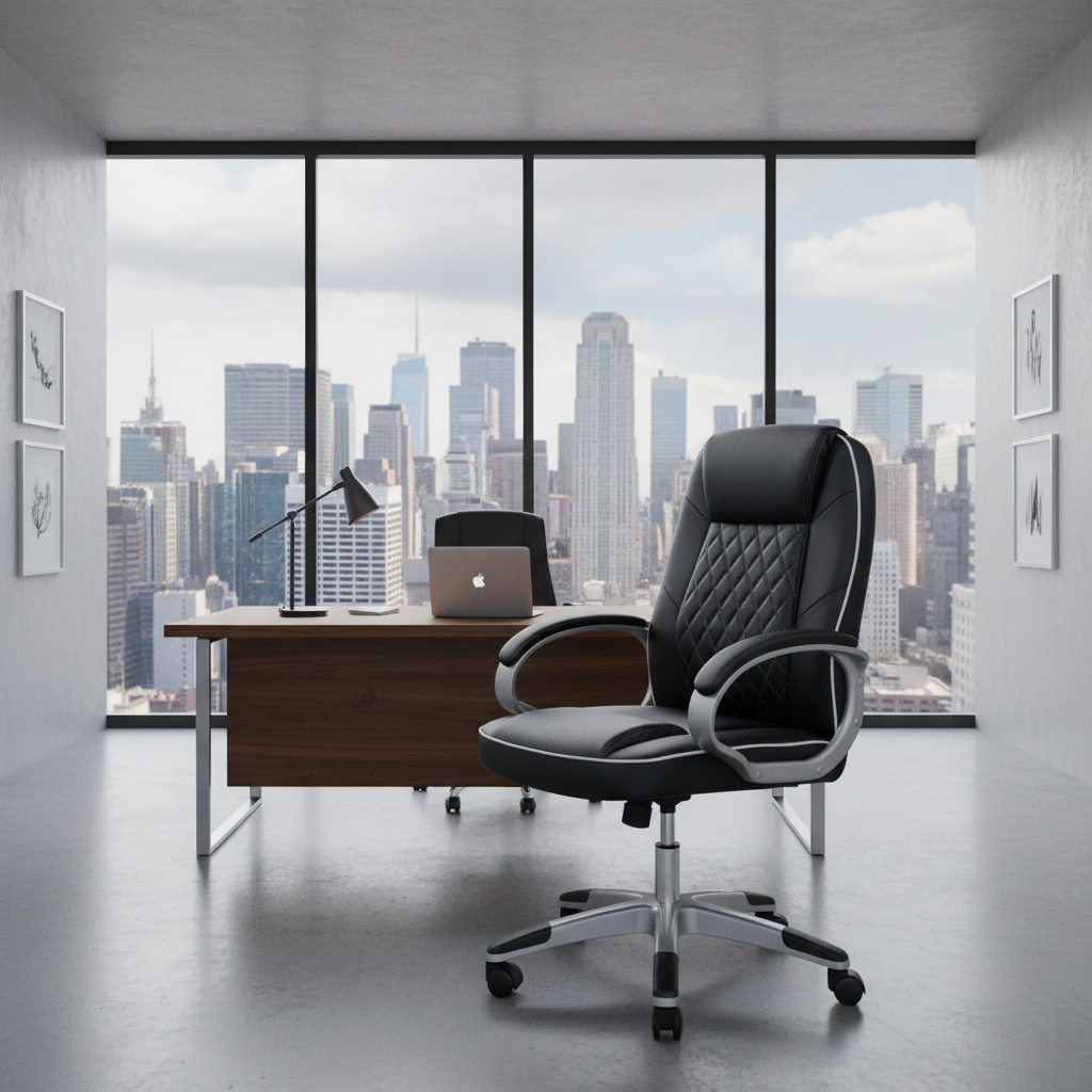 IH 7120 High Back PU Office Chair in premium corporate office setting with city skyline view, Dubai UAE