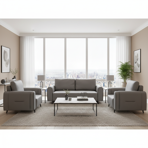 Grey PU Sofa Set 3+1+1 | IH 6319 – Premium Living Room Furniture UAE