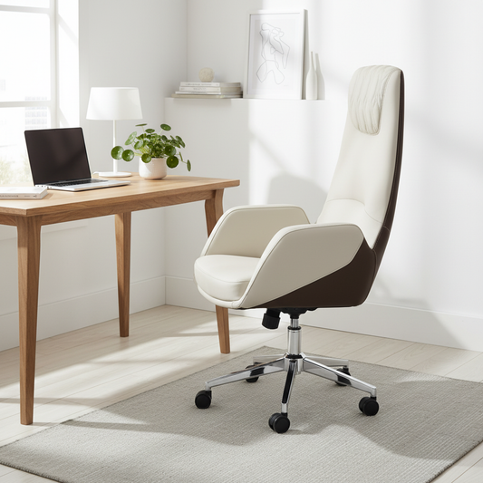 IH 965H PU High Back Office Chair – Beige & Coffee | INFINI HOMES UAE