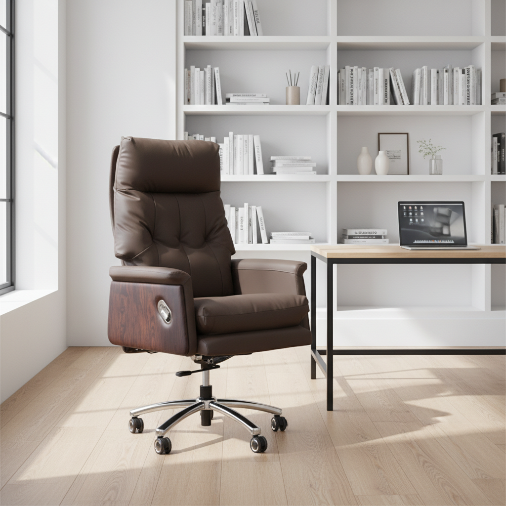 PU Leather Manager Chair Brown in Home Office Setup – Executive Boss Chair UAE | IH-A33H