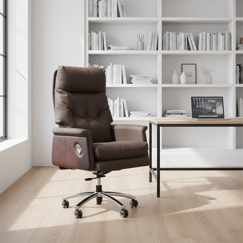 PU Leather Manager Chair Brown in Home Office Setup – Executive Boss Chair UAE | IH-A33H