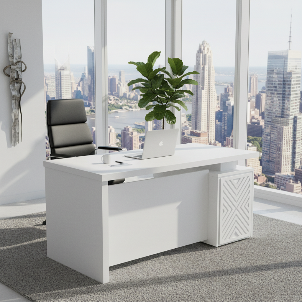 White Office Desk 120cm in Luxury Corner Home Office – Premium Office Furniture Dubai UAE | INFINI HOMES