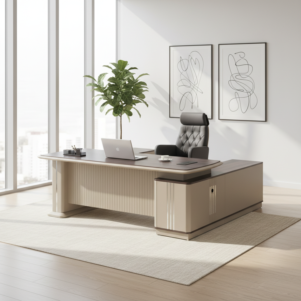 1.6M Executive Office Desk Beech White | Minimalist Workspace Dubai UAE | IH 3116