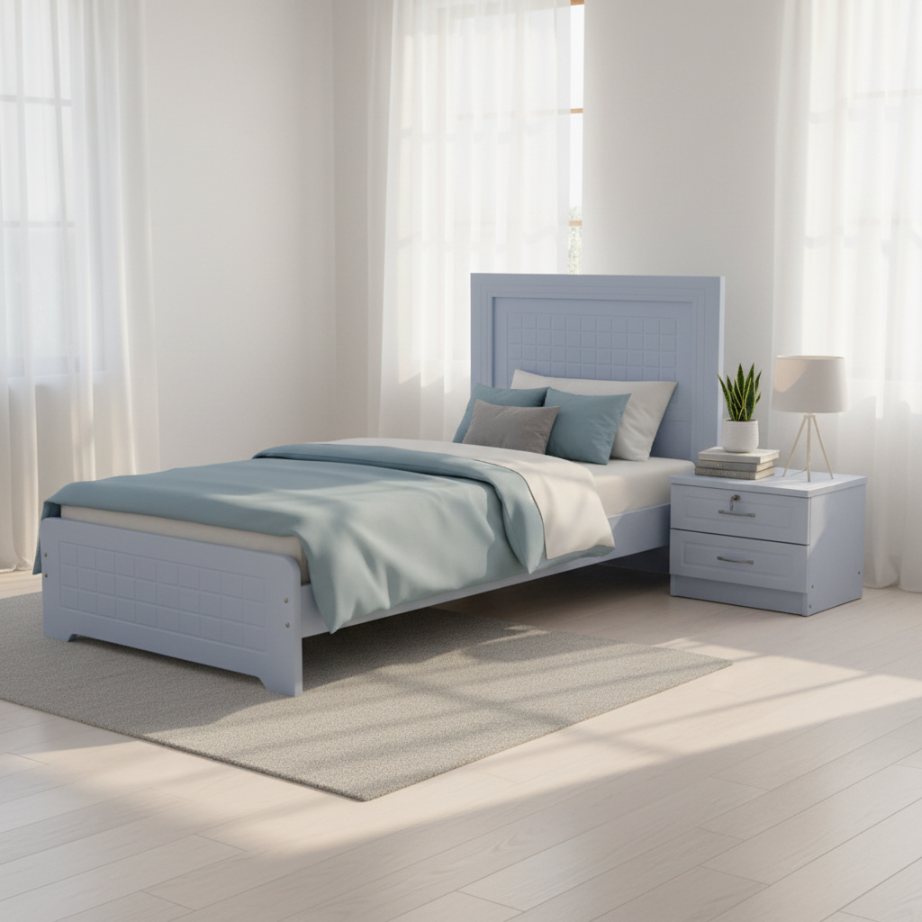 Single Wooden Bed IH 7490 in Modern UAE Apartment Bedroom – Buy Online Dubai