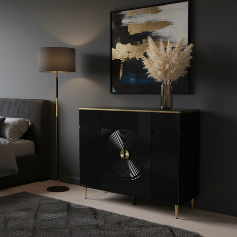 High Gloss Shoe Cabinet with Glass Top | IH S-83 | Black