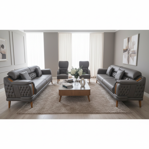INFINI HOMES Roza Grey Sofa Set (3+3+1+1) | Premium 8-Seater Living Room Sofa UAE