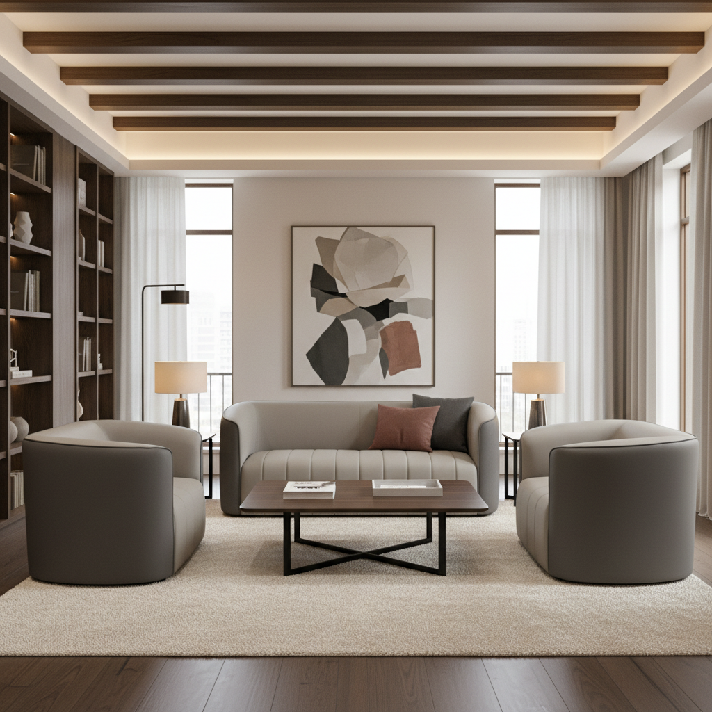 PU Sofa Set 3+1+1 | IH 2311 | Beige & Dark Grey | INFINI HOMES UAE