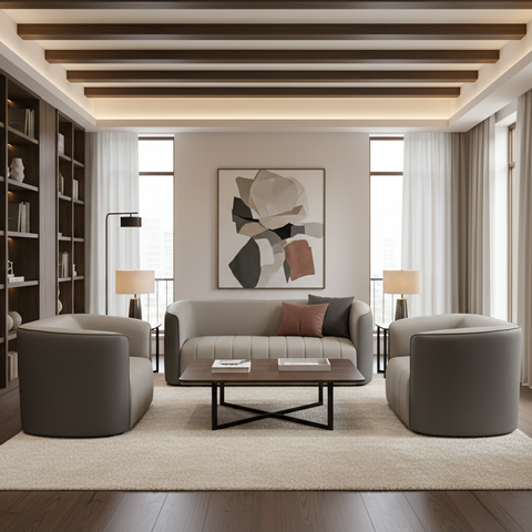 PU Sofa Set 3+1+1 | IH 2311 | Beige & Dark Grey | INFINI HOMES UAE