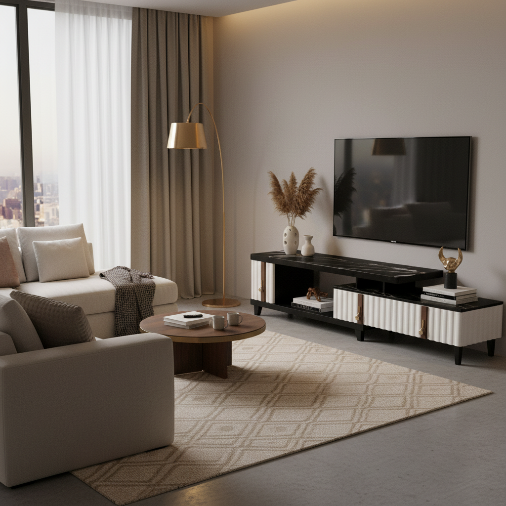 Marble Top Extendable TV Unit – Black & White | Buy Online UAE