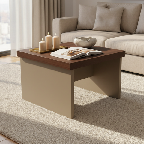 Center Table IH 6060 | Oak & Beige | 60x60x45 cm | INFINI HOMES