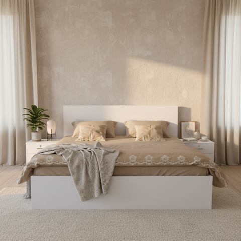 Modern White Bed Frame in Minimalist Bedroom – Furniture Shop Dubai Abu Dhabi UAE