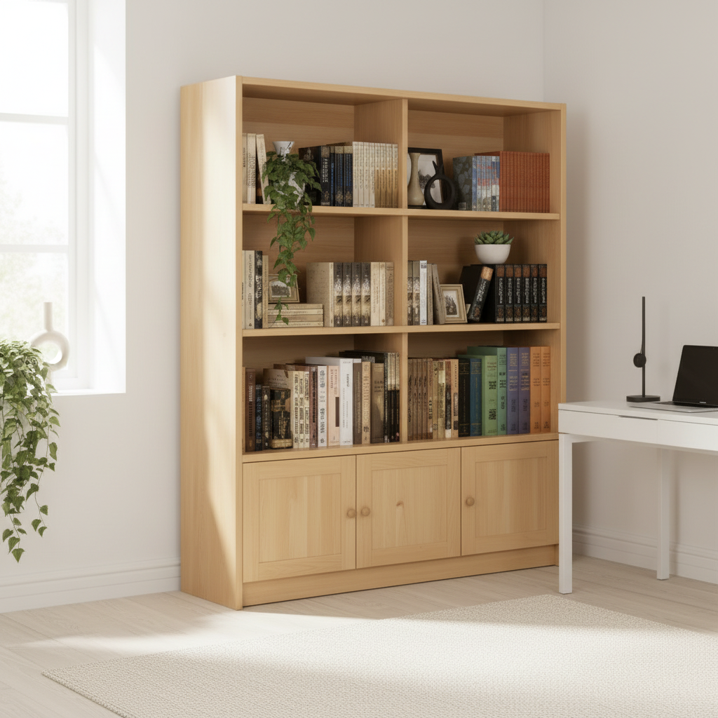 Wooden Bookcase with Cabinet Doors UAE | Open Shelf Storage Unit for Home Office Dubai