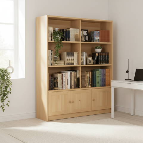 Wooden Bookcase with Cabinet Doors UAE | Open Shelf Storage Unit for Home Office Dubai
