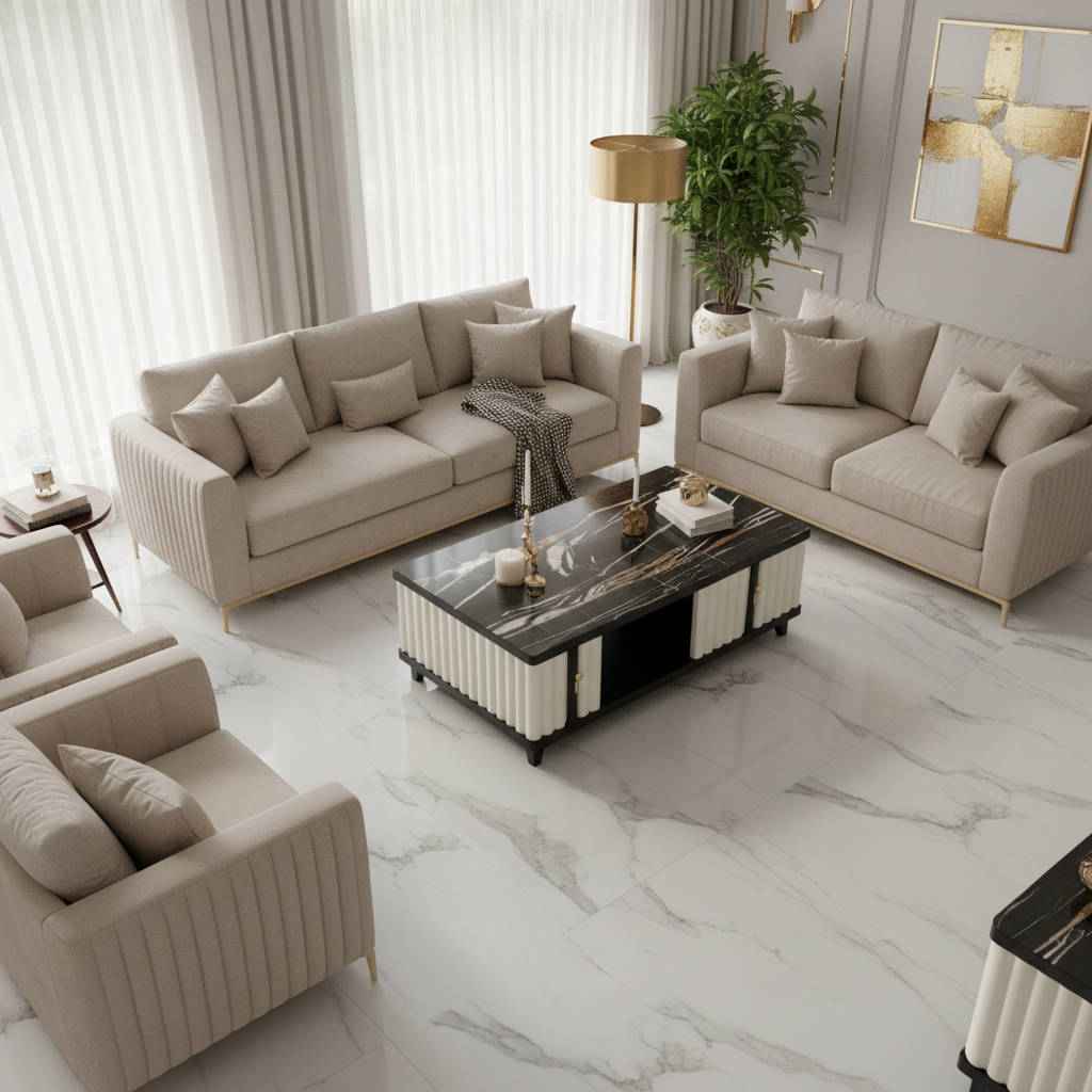 High Gloss Center Table with Glass Top | IH CT185 – 120x60x45 cm