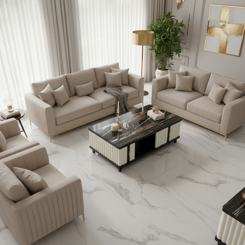 High Gloss Center Table with Glass Top | IH CT185 – 120x60x45 cm