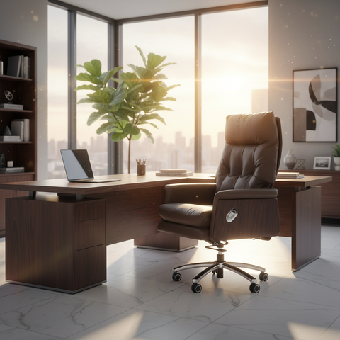 Brown Leather Executive Chair in CEO Corner Office – Premium Manager Chair UAE | IH-A33H