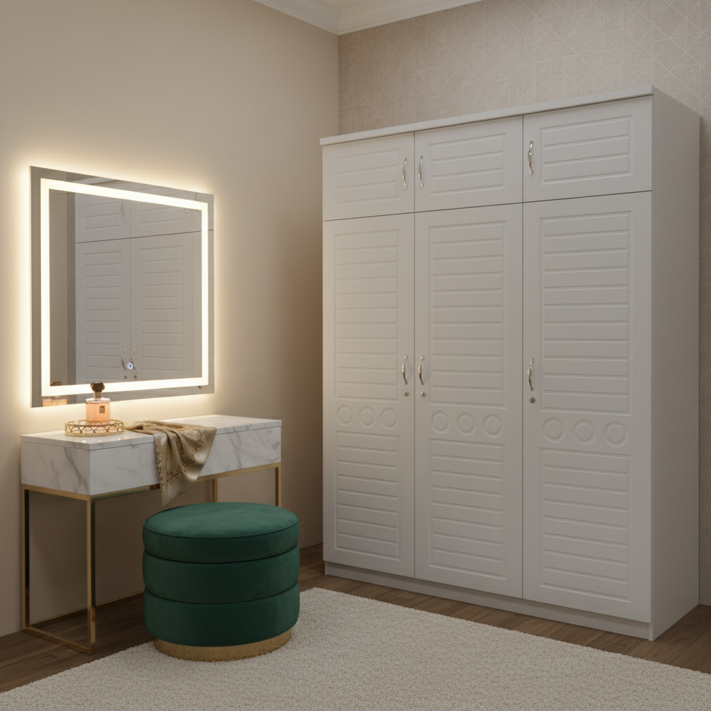 INFINI HOMES IH 761 White Three Door Wardrobe with Top – Dressing Room Setup, UAE Delivery