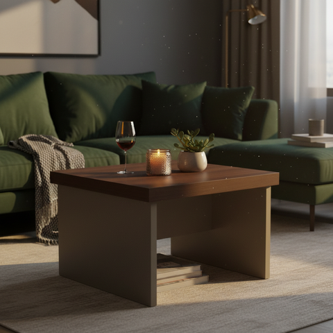 Center Table IH 6060 | Oak & Beige | 60x60x45 cm | INFINI HOMES