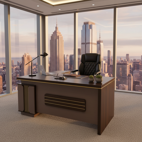 INFINI HOMES IHF725-160 Executive Office Desk Wenge Grey with LED Light – Lifestyle View | UAE