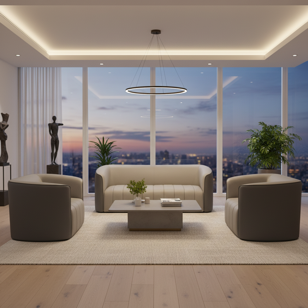 PU Sofa Set 3+1+1 | IH 2311 | Beige & Dark Grey | INFINI HOMES UAE