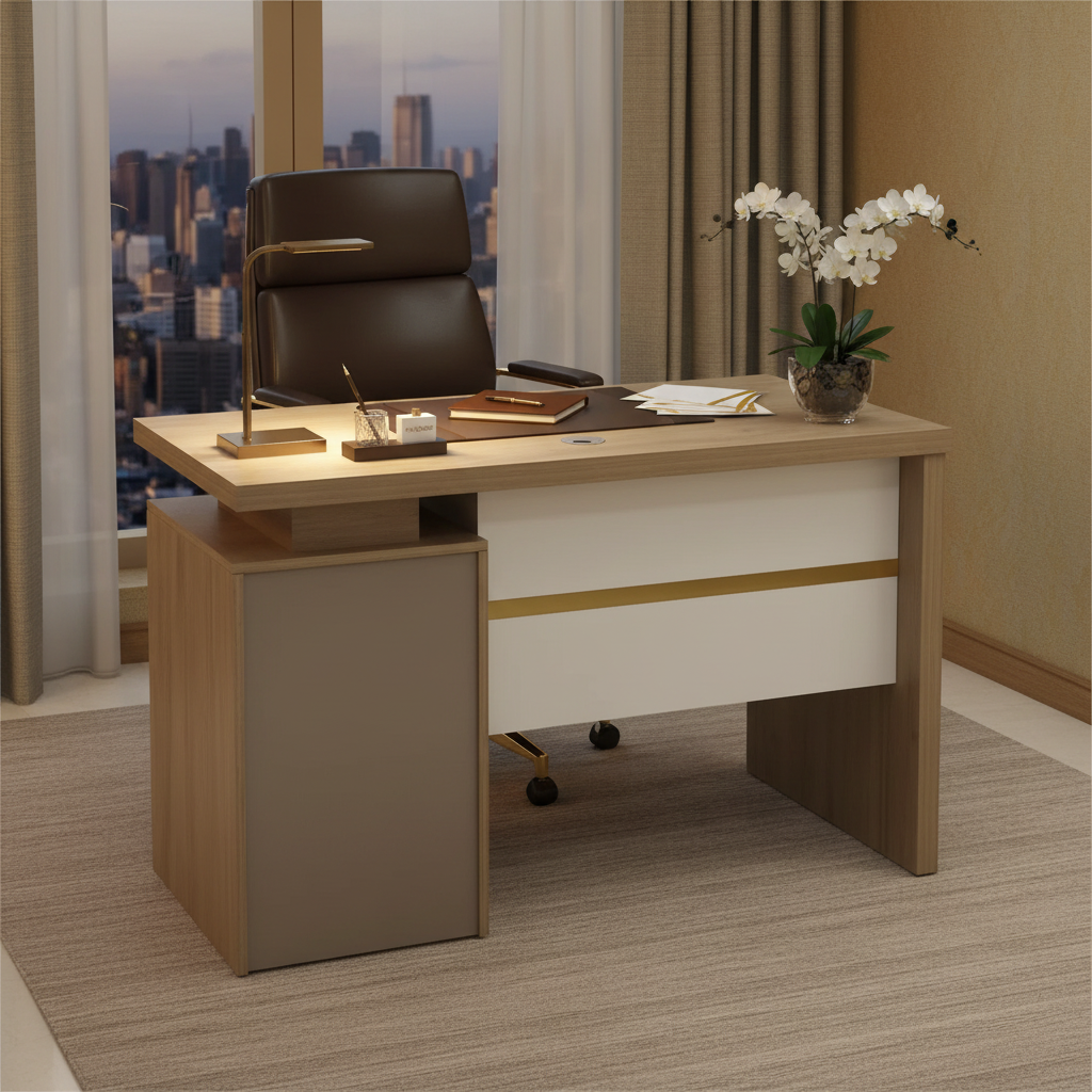 Luxury Office Desk IH-L952 Beige in Premium Office Setting – Executive Work Desk Dubai UAE