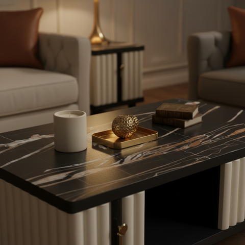 High Gloss Center Table with Glass Top | IH CT185 – 120x60x45 cm
