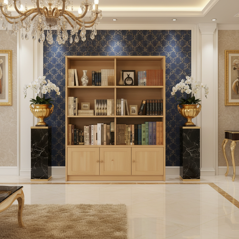 Luxury Wooden Bookcase with Cabinet UAE | Premium Open Shelf Storage Unit Dubai Abu Dhabi