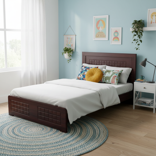 Single Wooden Bed Without Side Table | IH 74120 | 120×190 cm – INFINI HOMES UAE