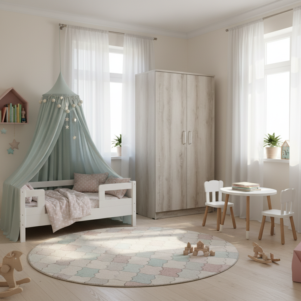 INFINI HOMES IH 922 Two Door Wardrobe in White finish styled in a children's bedroom – Wardrobe UAE