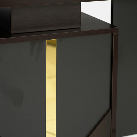 Close-Up of Wenge Office Desk Gold Accent Strip Detail – Premium Office Furniture Craftsmanship UAE