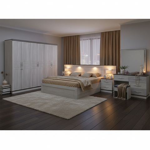 Grey Bedroom Furniture Set in Evening Mood Lifestyle Setting | Available in Dubai, Abu Dhabi & All UAE Emirates