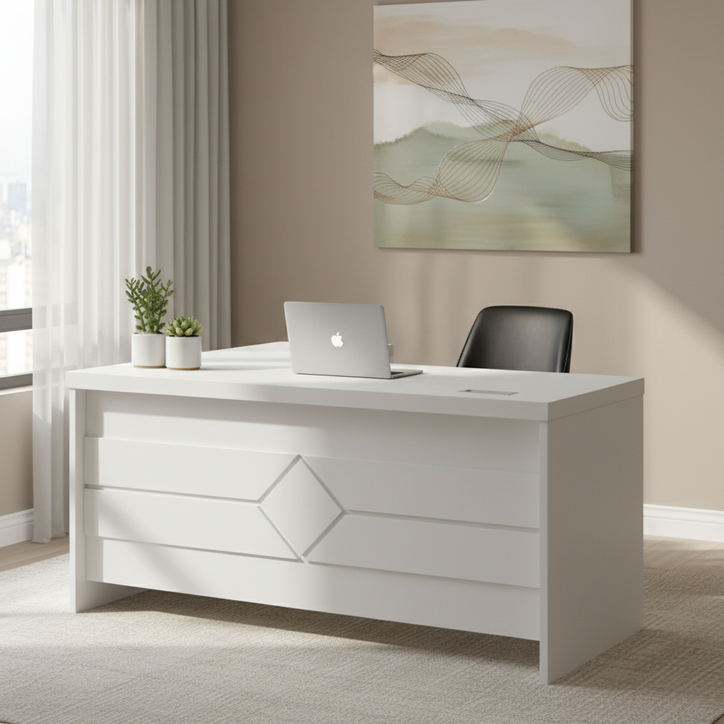 L-Shape Office Table Full White Lifestyle Home Office – IH-877-1.6 | INFINI HOMES UAE