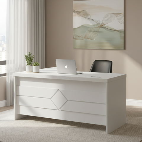L-Shape Office Table Full White Lifestyle Home Office – IH-877-1.6 | INFINI HOMES UAE