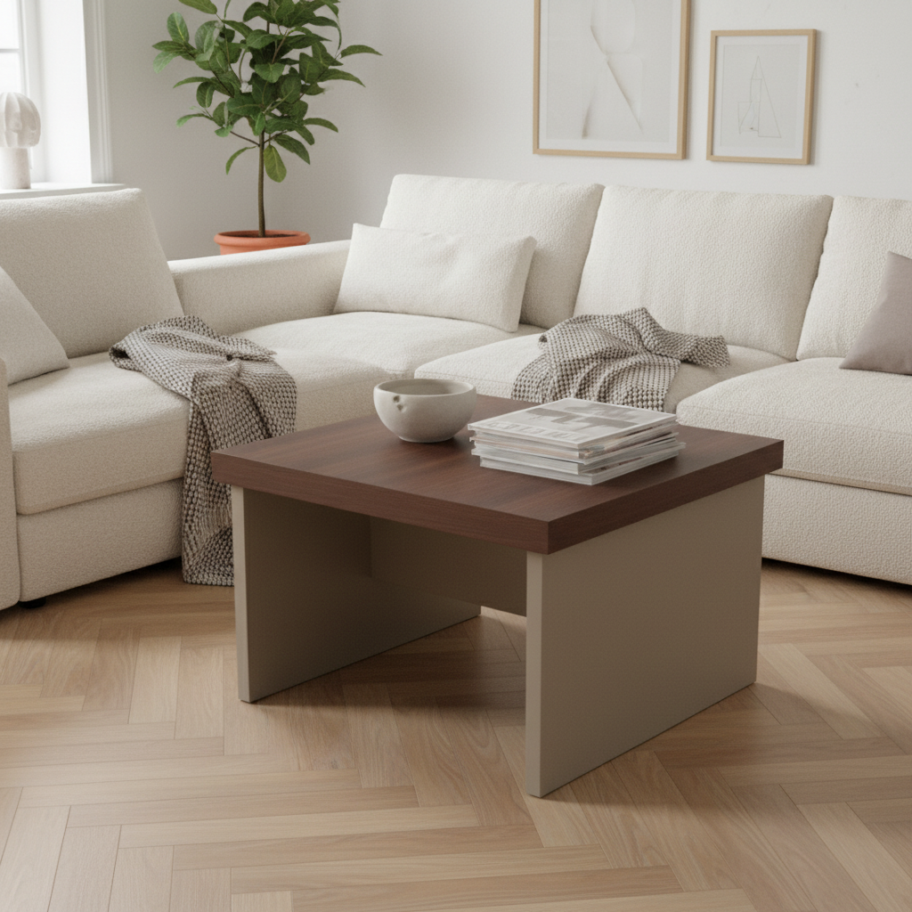 Center Table IH 6060 | Oak & Beige | 60x60x45 cm | INFINI HOMES