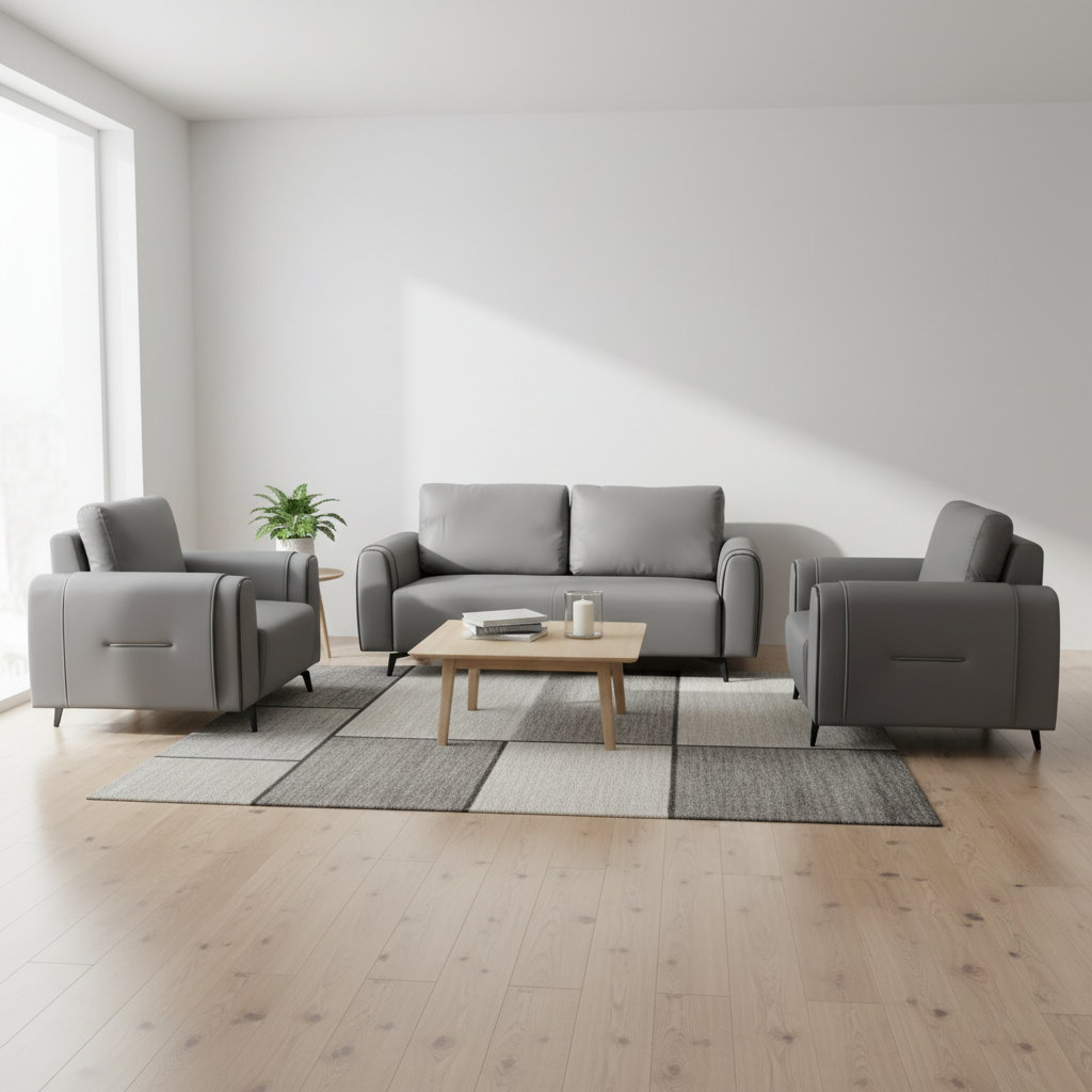 Grey PU Sofa Set 3+1+1 | IH 6319 – Premium Living Room Furniture UAE