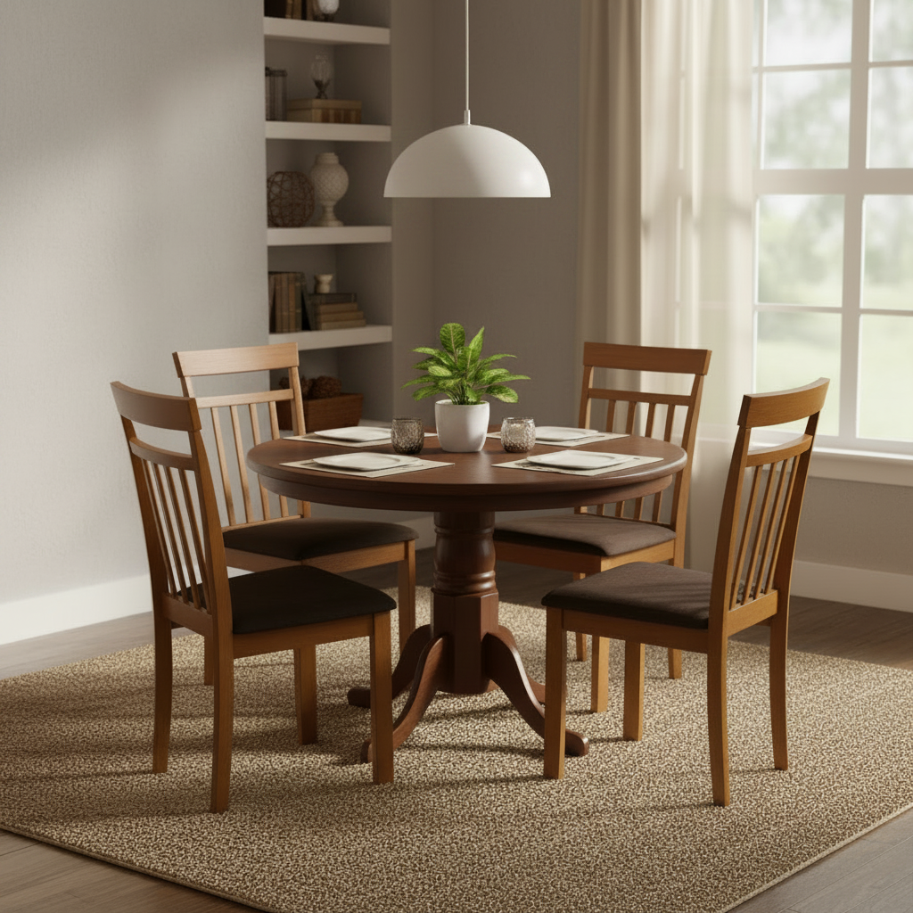 Round Wooden Dining Set (1+4) | Cherry Wood | INFINI HOMES UAE