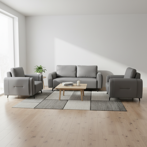 Grey PU Sofa Set 3+1+1 | IH 6319 – Premium Living Room Furniture UAE